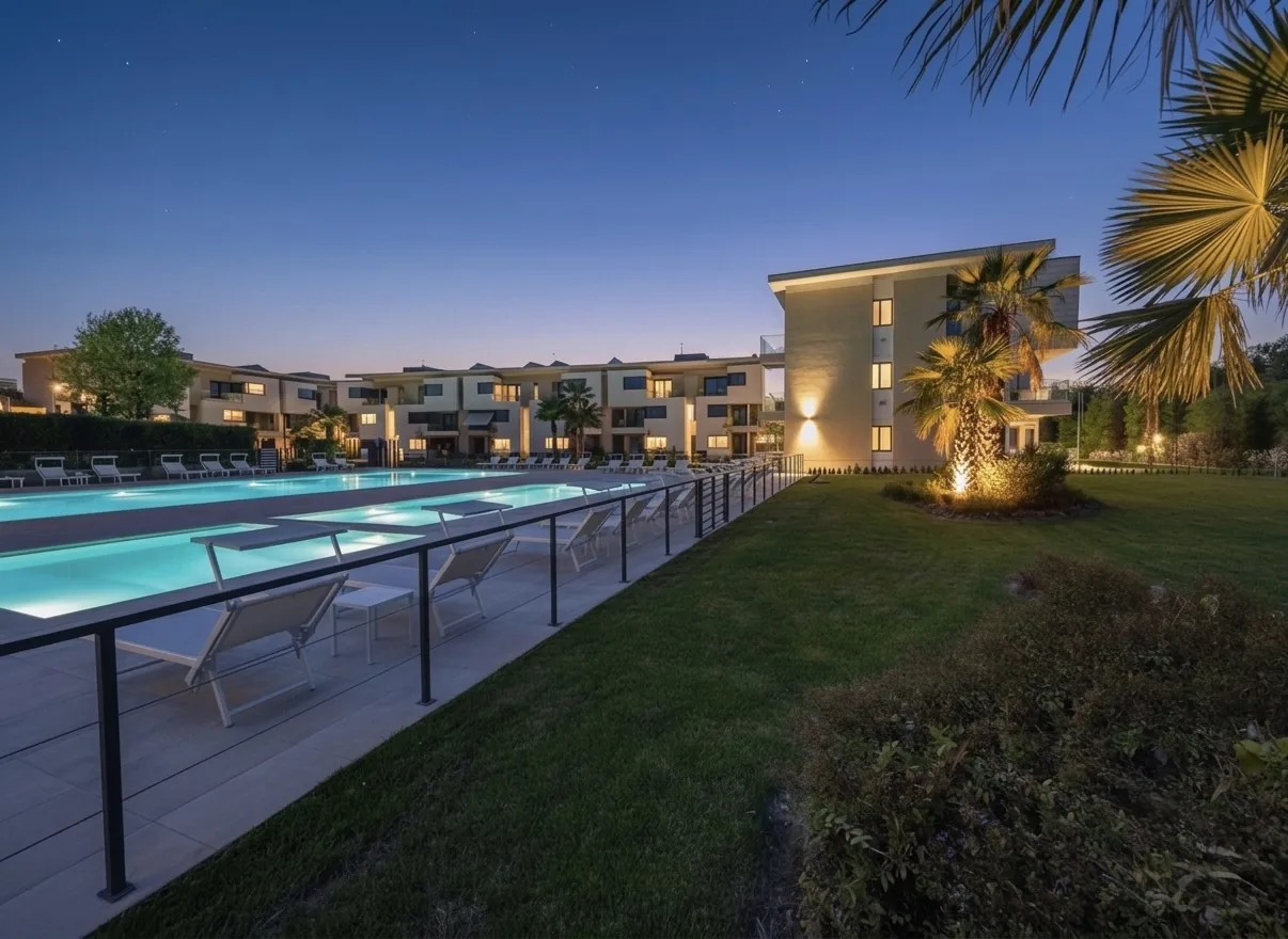 Residence Katya 2 — la piscina illuminata all'ora blu