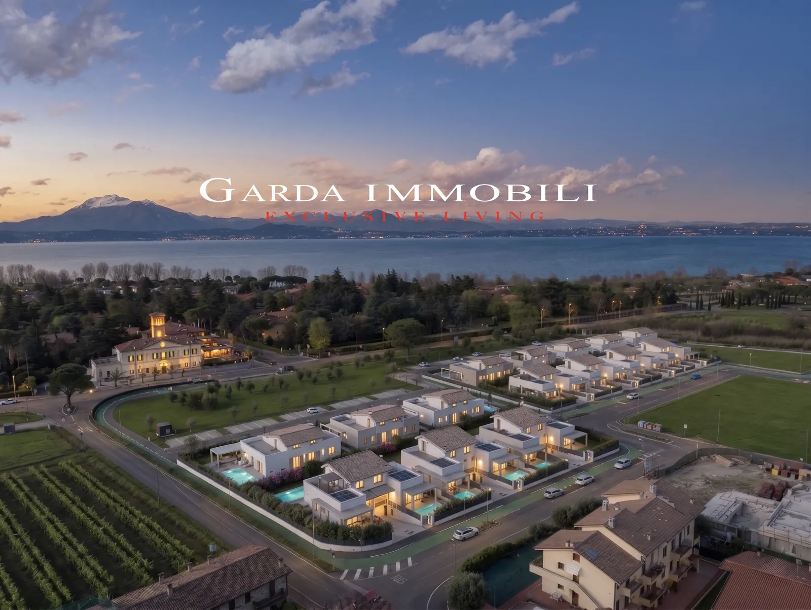 Sirmione Luxury Village — Vista aerea del progetto con il Lago di Garda